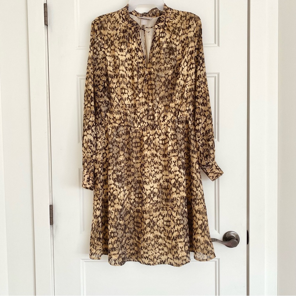 Brown Beige Midi Printed Dress Size Medium
